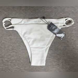 Tavik Bikini Bottom Women's Medium White Striped Ribbed Stretch Swimwear